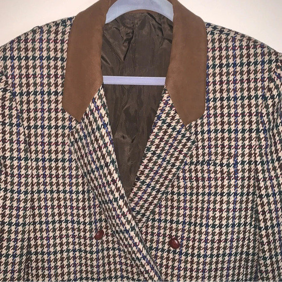 Vintage Tailored Double Breasted Herringbone Blazer Jacket Brown Tan - Picture 5 of 12
